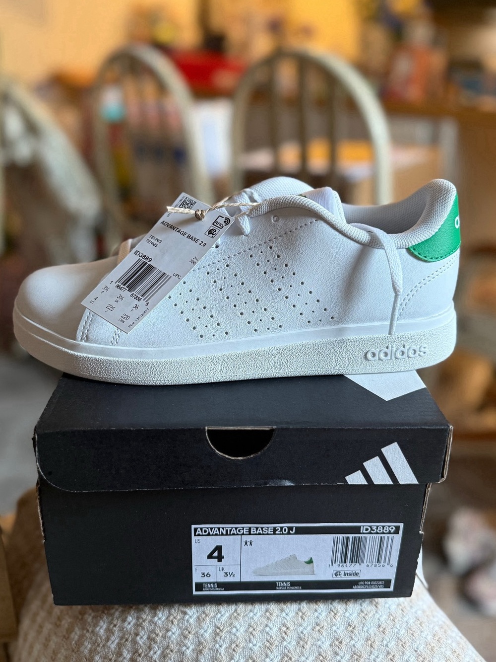 adidas Kids White Sneakers with Green Heel Tab